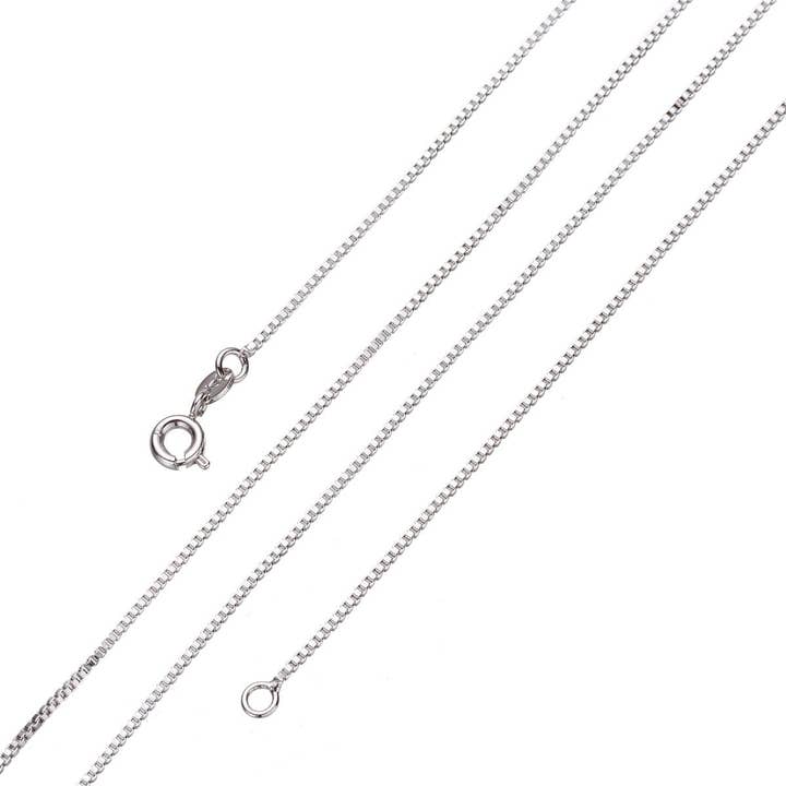 Aim Eternal - Wholesale Link & Chain Necklace - Silver Box Chain Necklace, Dainty Silver Necklace, Dainty Finished Silver Chain 16 inch 1mm Ready to wear Silver Chain | WA-235 Clearance Pricing