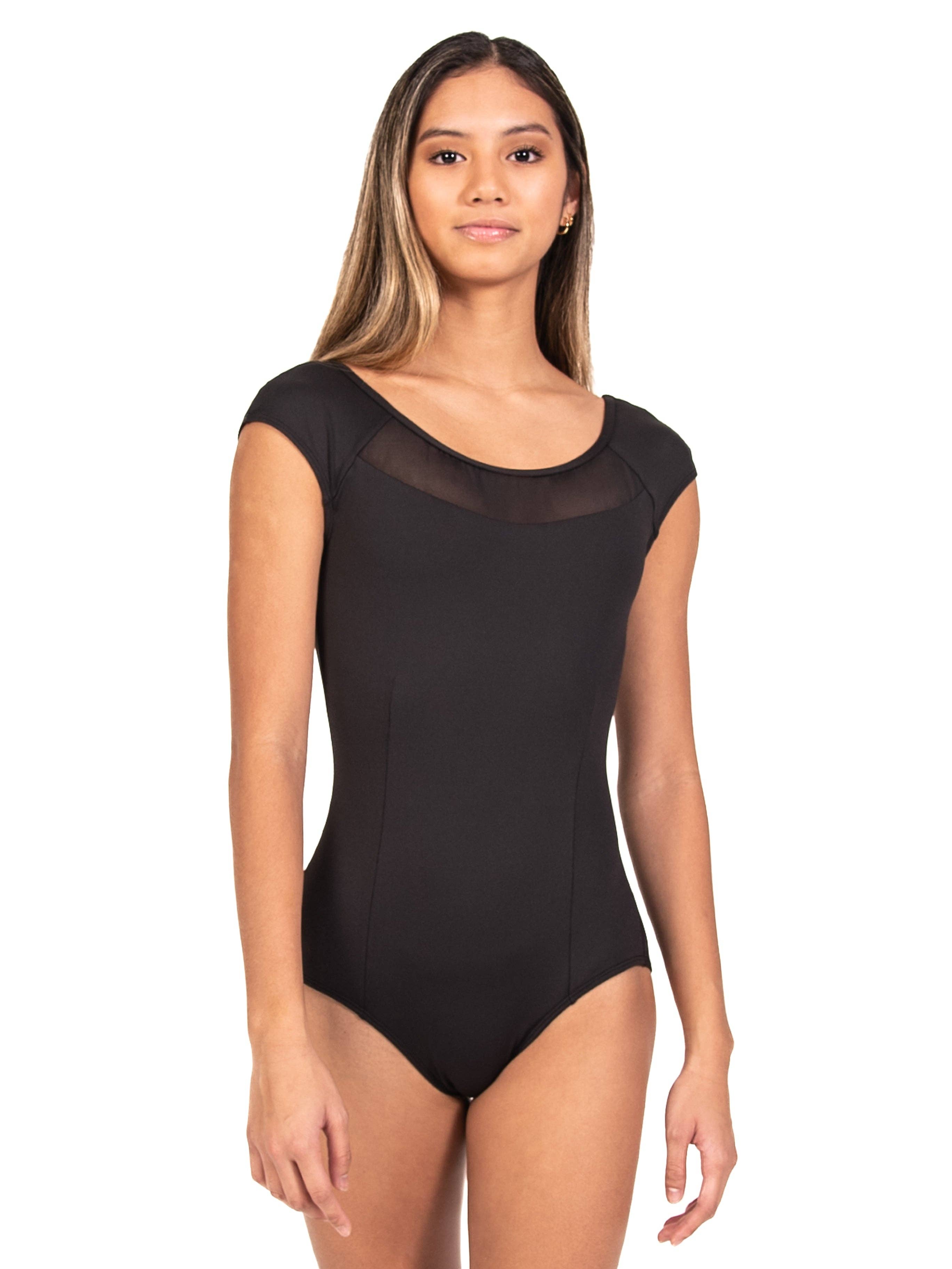 Body Wrappers - Wholesale Bodysuit – Women’s - Bianca - Elevated Mesh Collar Cap Sleeve Leo - BWP332 Womens