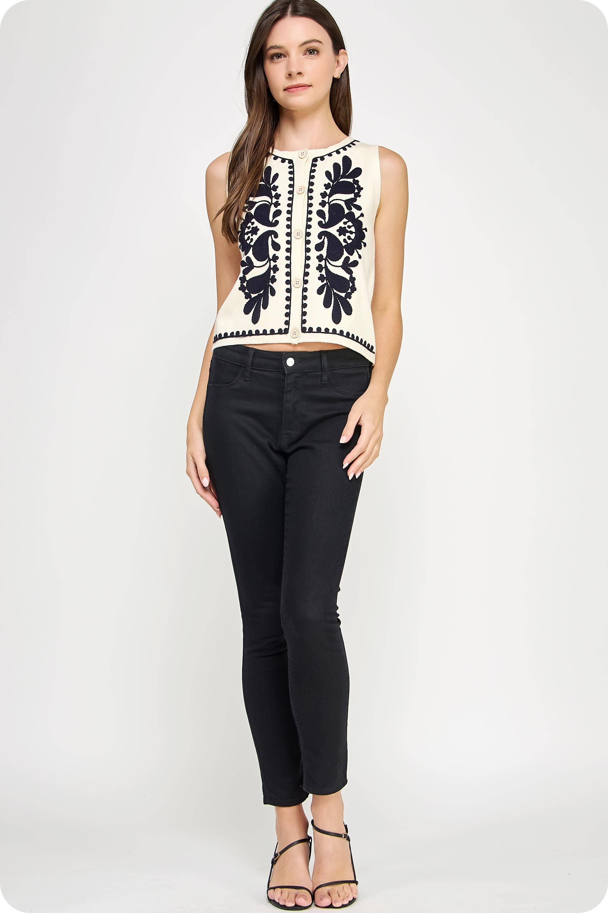 Strut & Bolt - Venta al por mayor Chaleco de abrigo - Mujer - Top sin mangas de punto con bordado floral40