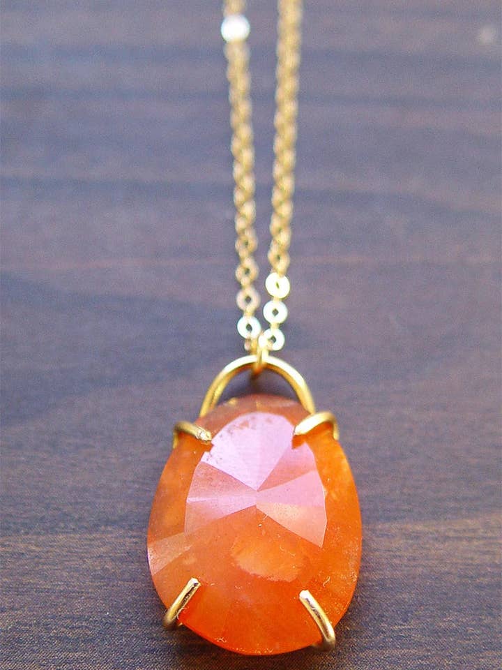 Anillo chapado en oro de 14 k con corte rosa de cornalina naranja (copia) para venta al por mayor de Friedasophie