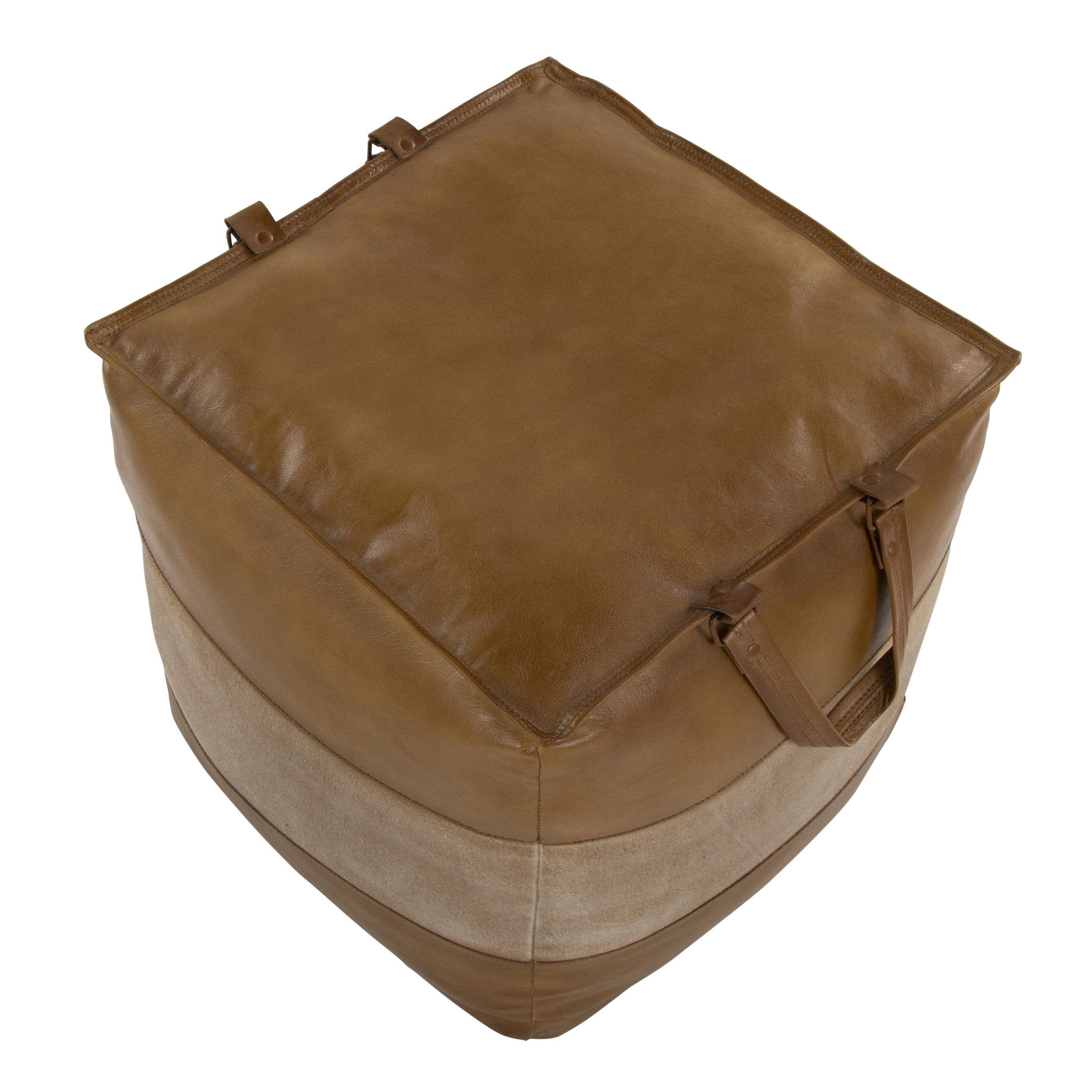 Cobbler Leather Canvas Pouf for wholesale on Faire6