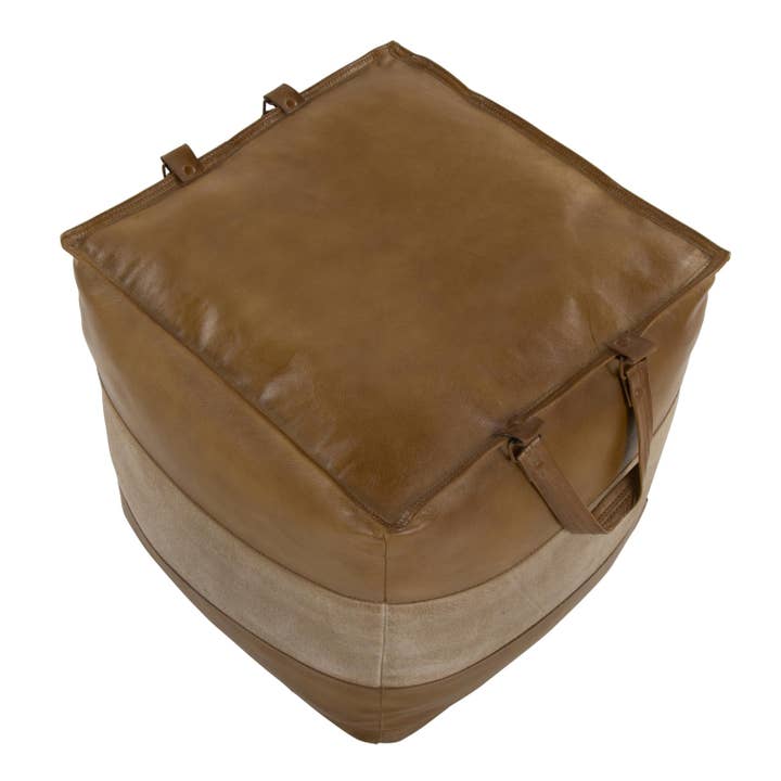 Cobbler Leather Canvas Pouf for wholesale on Faire6