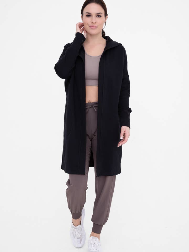Mono B - Wholesale Cardigan - Women's - Open Front Longline Hoodie Cardigan with Fleece Lining13