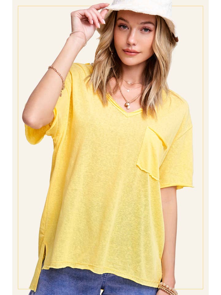 La Miel - Wholesale T-shirt – women's - JAT7459-V-neck Front Pocket Breathable Short Sleeve Top9