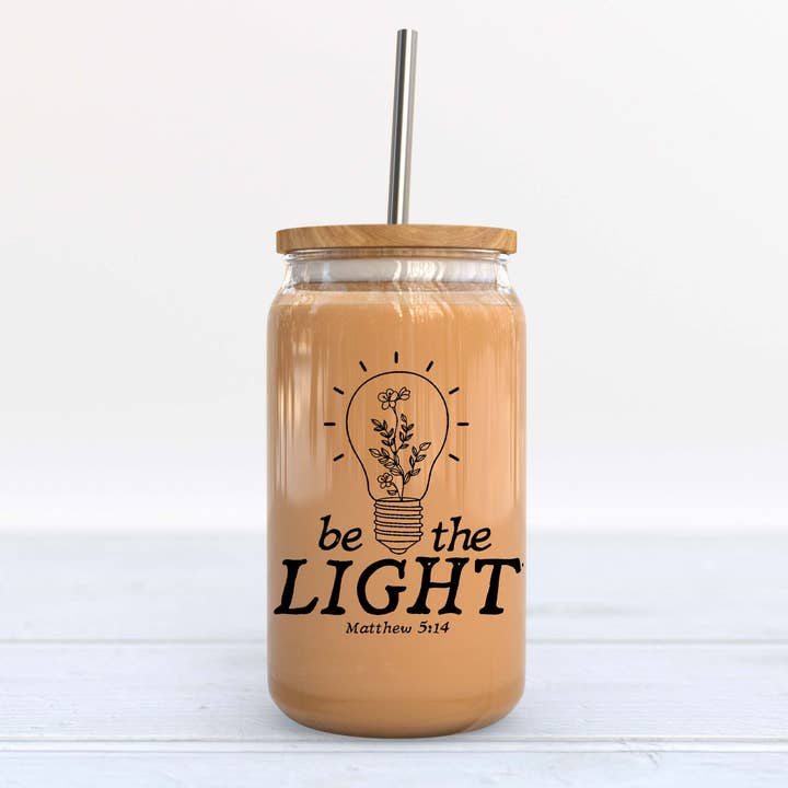 BE THE LIGHT MATTHEW 5:14 GLASS TUMBLER for wholesale by Dwell Apparel