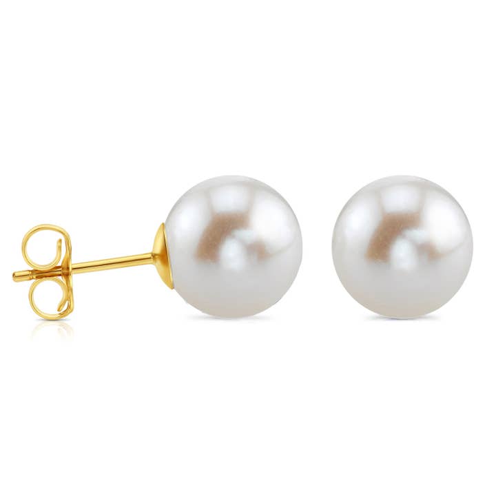 14K Yellow Gold Classic Pearl Stud Earrings with Pushback for wholesale by NY Gold & Silver Trading Inc.