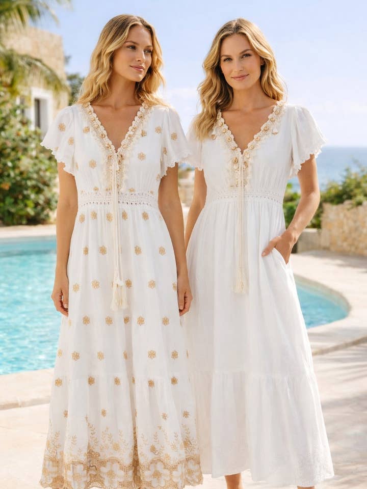 Shelley Cotton Tassle Embroidery Maxi Dress for wholesale by Kurt Muller