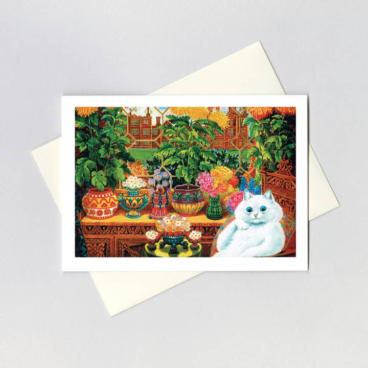 Laughing Elephant - Wholesale Everyday greeting card - White Cat in a Conservatory - Louis Wain Card