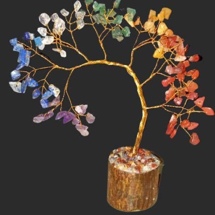 AmazeU - Wholesale Decorative Tabletop Object - 7 Chakra Crystal/Gemstone Tree, Golden wired, 100 chips Tree2
