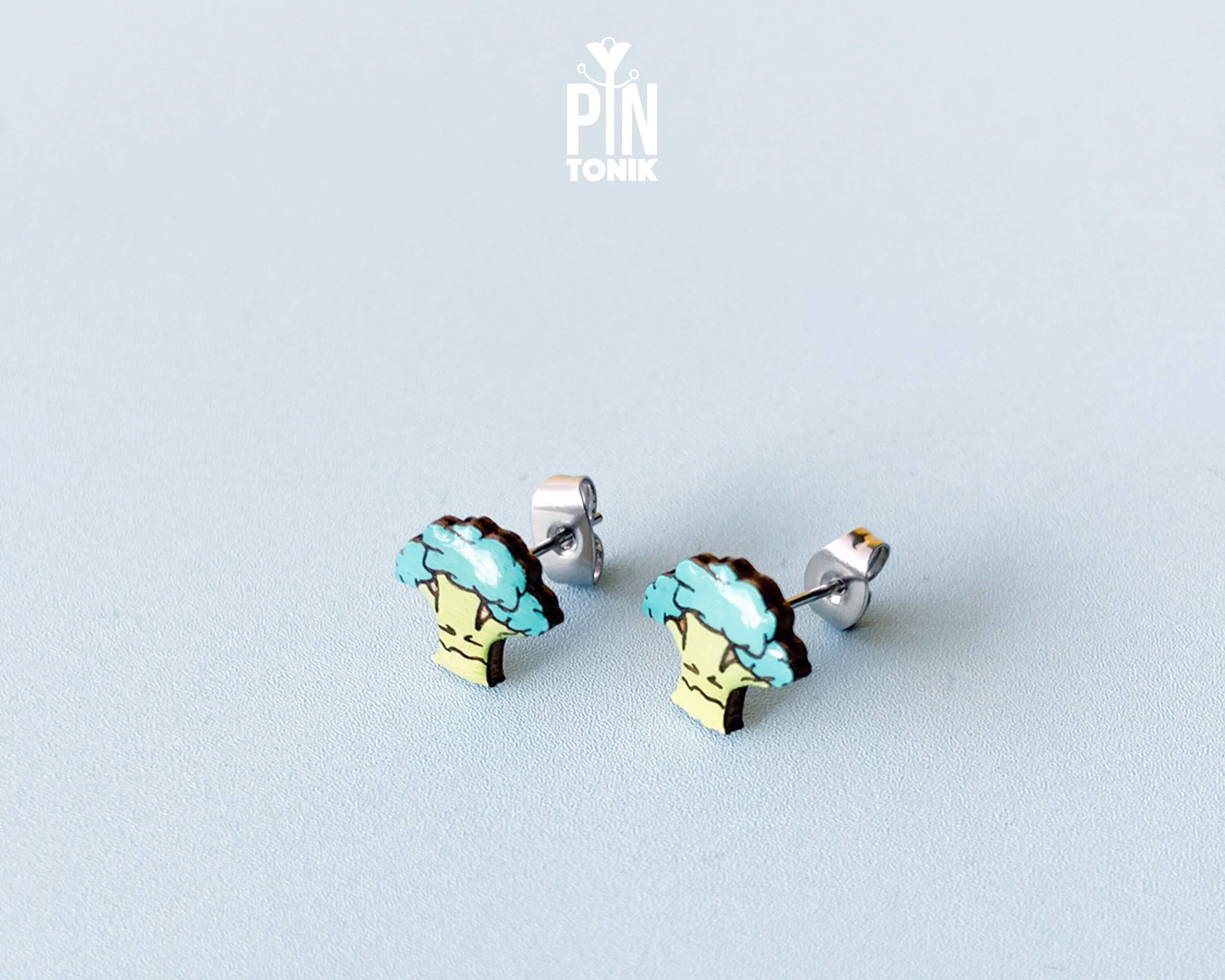 PinTonik - Vendita all'ingrosso Orecchini a bottone - Orecchini a Perno Broccoli Stravaganti - Gioielli in Miniatura a Forma di Cibo3