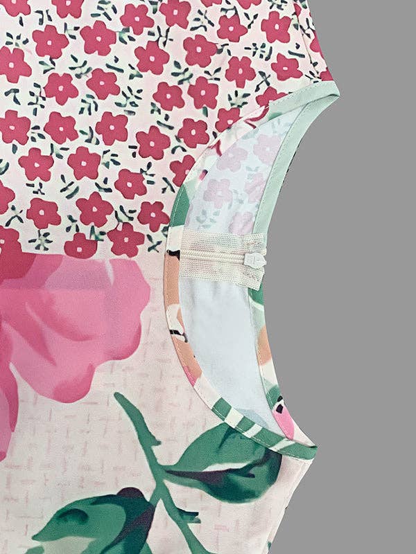 BLEU ROUGE Robes mi-longues amples à col rond à pois et imprimé fleuri en vente sur Faire6