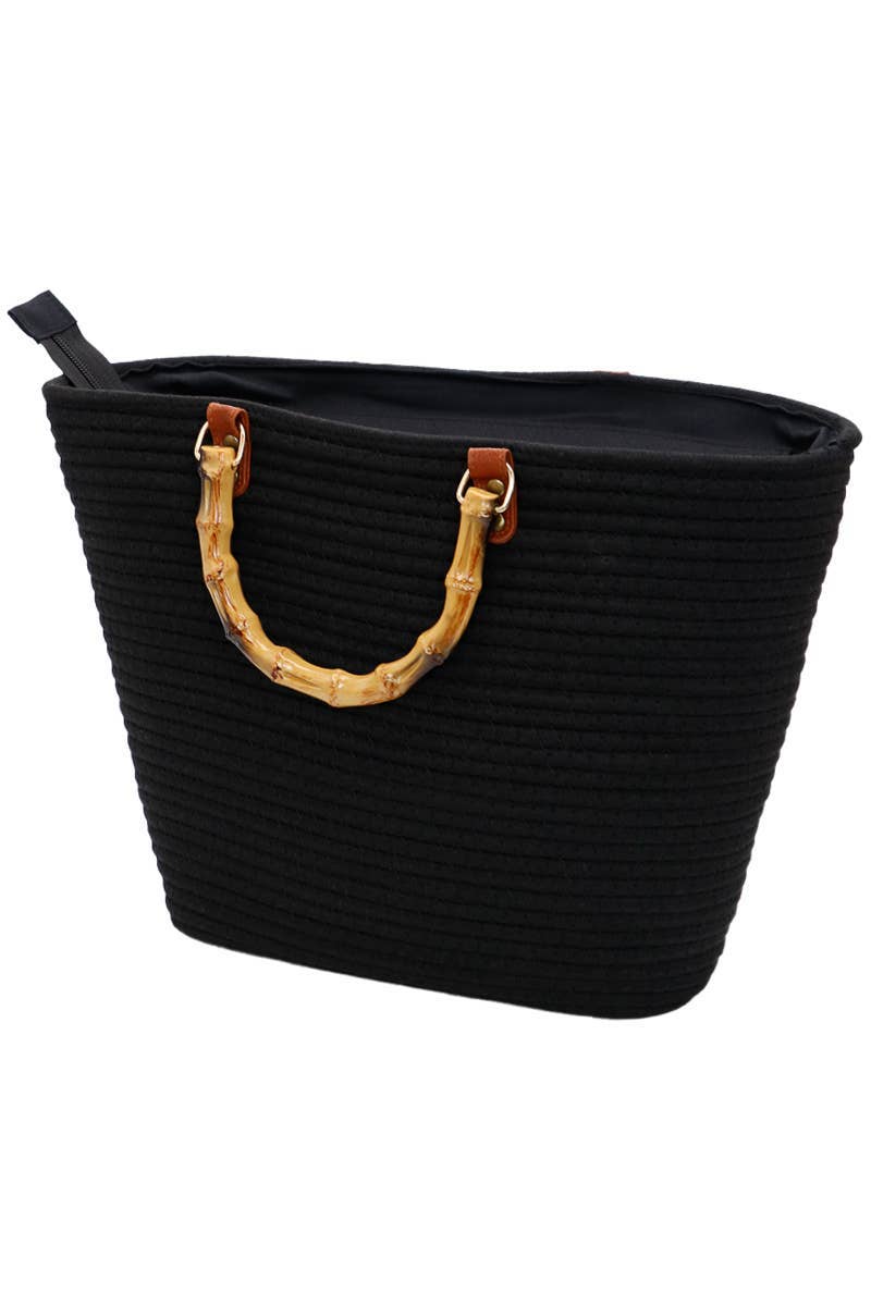 Cap Zone - Wholesale Beach Bag - Oversized Faux Bamboo Handle Braided Woven Beach Tote Bag1