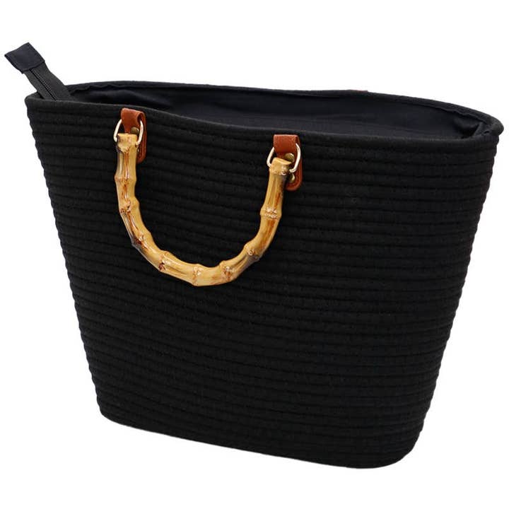 Cap Zone - Wholesale Beach Bag - Oversized Faux Bamboo Handle Braided Woven Beach Tote Bag1