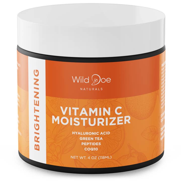 Vitamin C Moisturizer for Face with Green Tea, Hyaluronic Acid, Vitamin E, Jojoba Oil 4oz for wholesale by Wild Doe Naturals