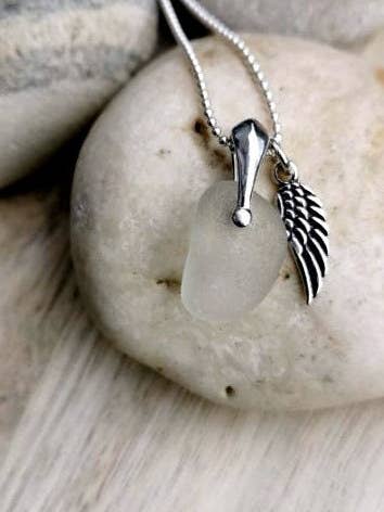 Charm Necklace, Silver Seaglass Necklace, Seaglass for wholesale by Blue Marble Jewellery
