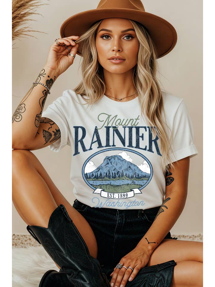 BouTeeQue Closet - Wholesale Screen Printed T-Shirt - Women's - BT2592-T Women Mount Rainier Graphic Print Short Sleeve Top4