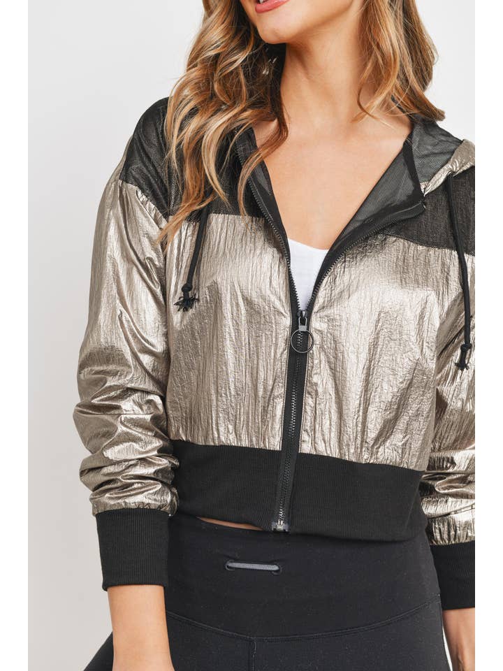 Sweet Rain - Wholesale Windbreaker - Women's - Active Hooded Metallic Windbreaker Jacket2