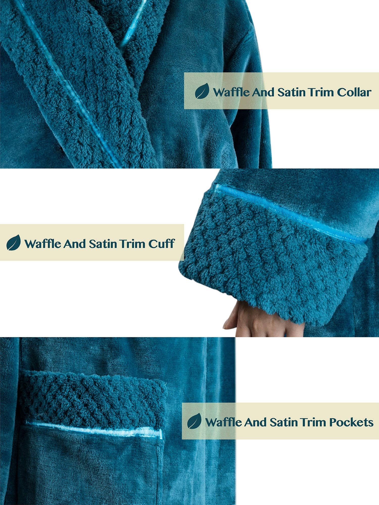 Pavilia - Wholesale Badjas - Dames - Damesbadjas van fleece met satijnen en wafelkanten29