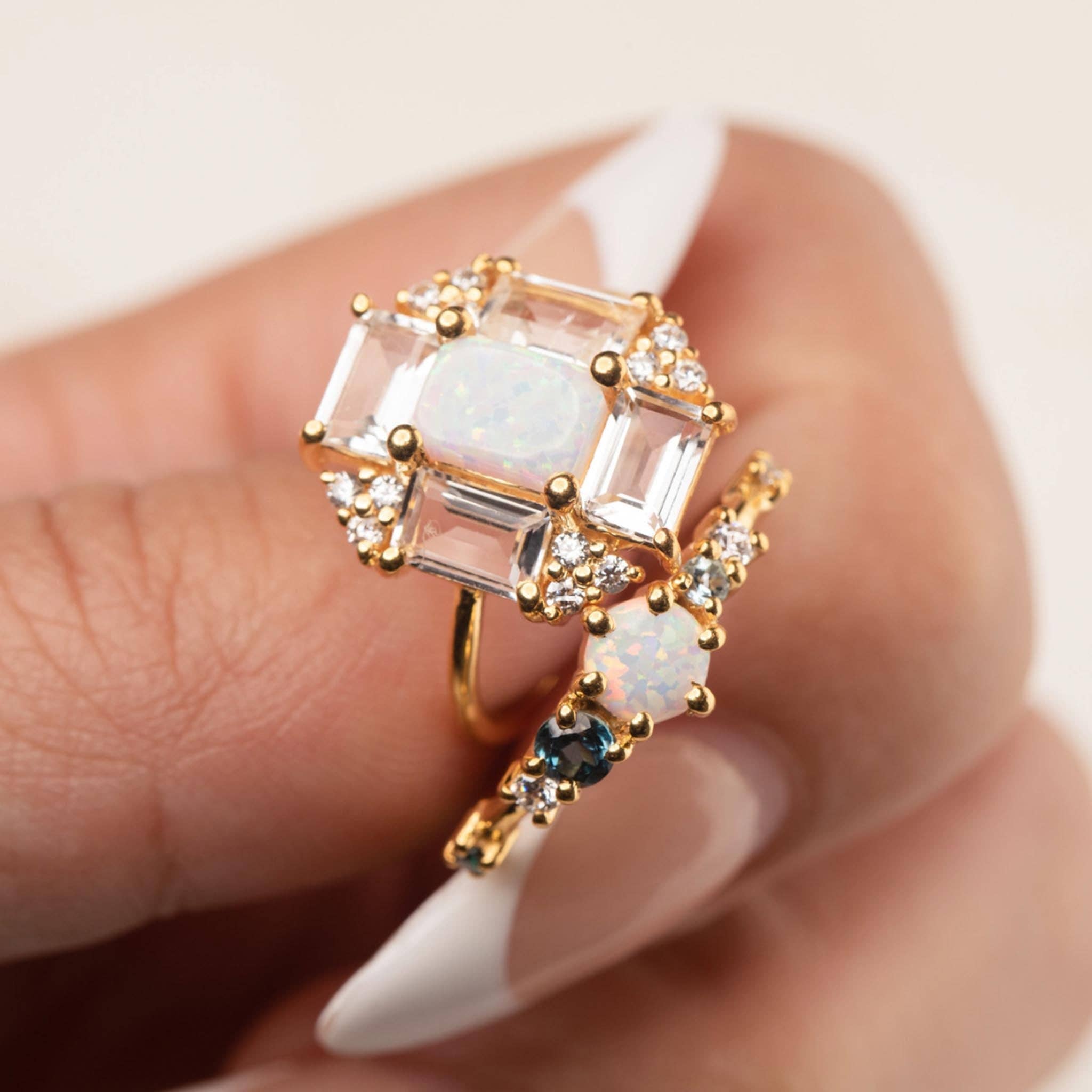 La Kaiser - Wholesale Cocktail/Statement Ring - Opal & Topaz Baguette Fire Ring2