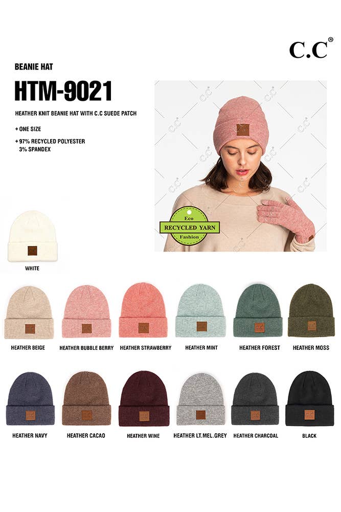 Hana - Wholesale Beanie - Women's - C.C Heather Knit Suede Patch Beanie Winter Hat14