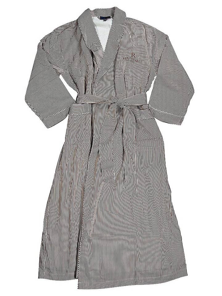 BROWN Majestic International Mens Hotel Logo "R" Striped Spa Robe for wholesale on Faire0
