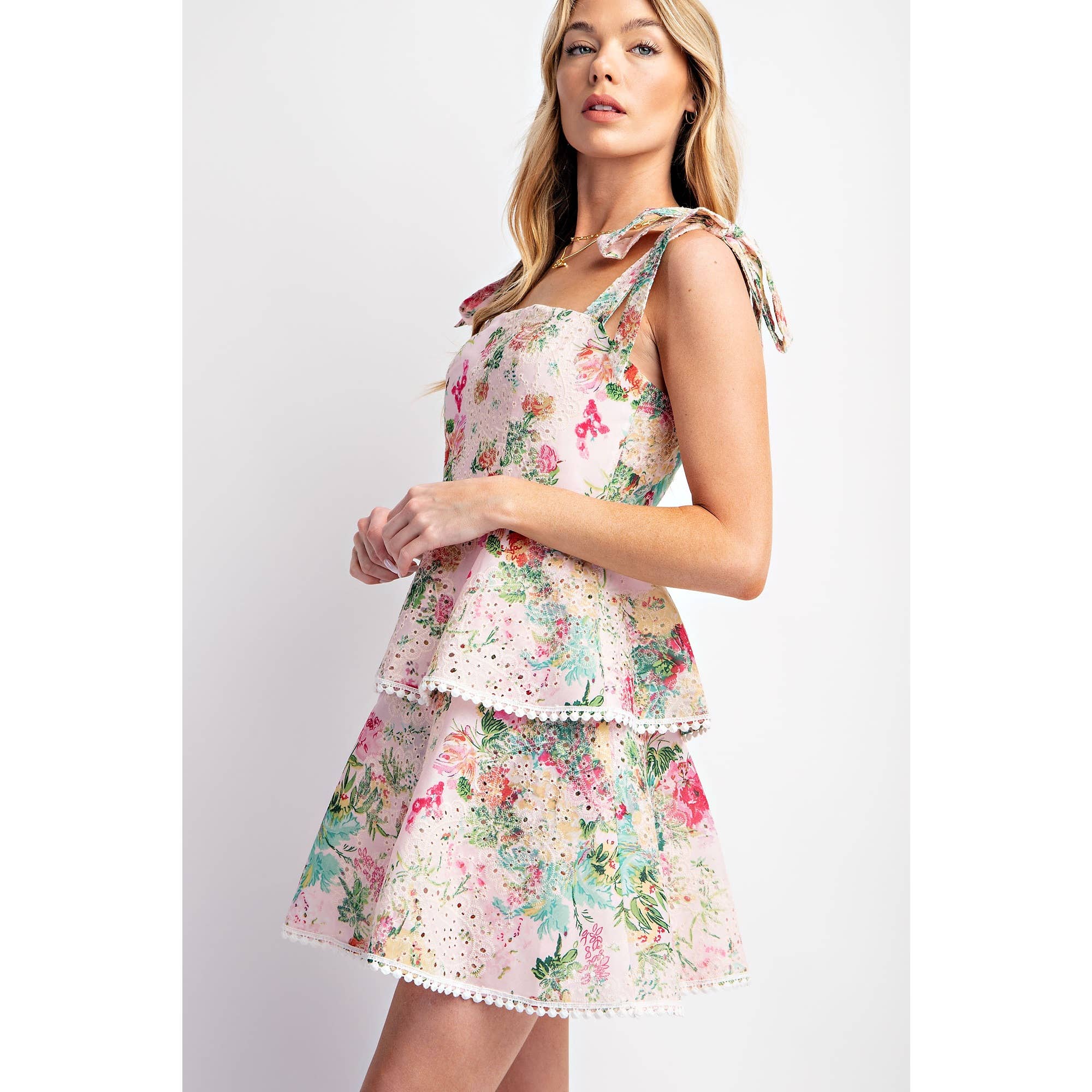 Sweet Generis - Wholesale Dress - Women's - LOVELY PRINT EYELET TIERED MINI DRESS13