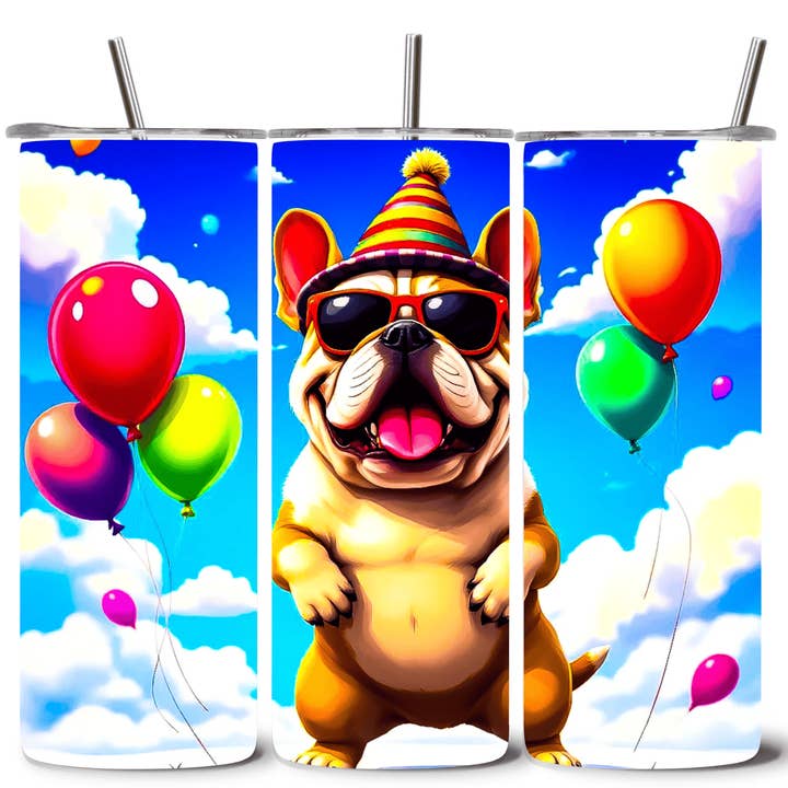 Gobelets en acier inoxydable 20oz Alpha Printing - Design de bulldog de fête dessin animé pour la vente par Alpha Wholesale
