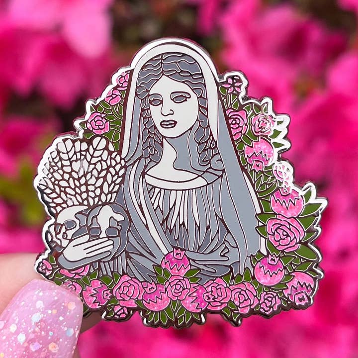 Persephone Silver Enamel Pin! Greek god enamel pin for wholesale by Heartel Design