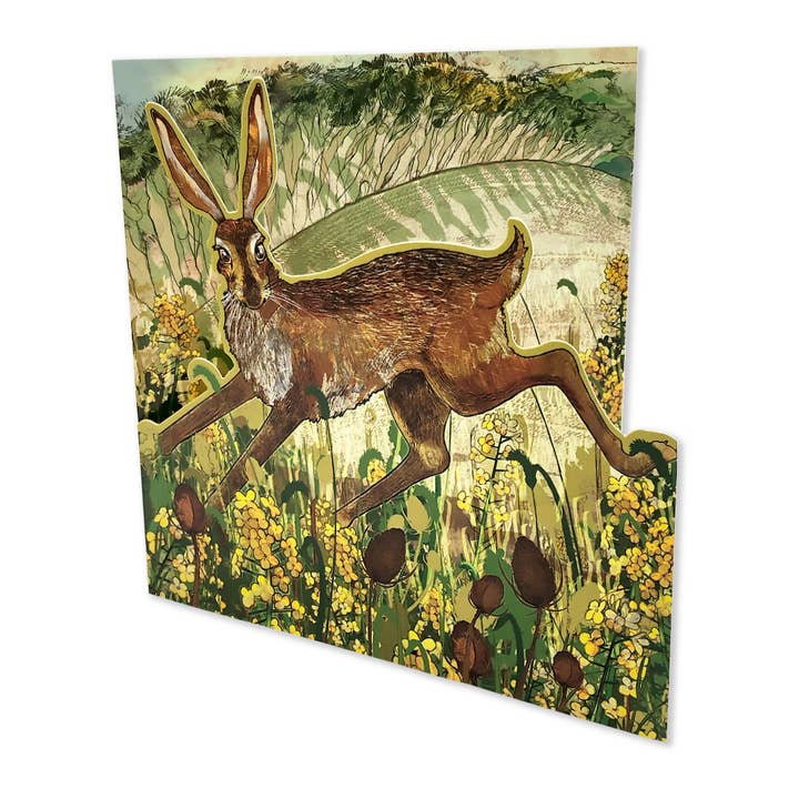 Die-Cut Teasel Hare Greetings Card for wholesale by Emma Ball Ltd