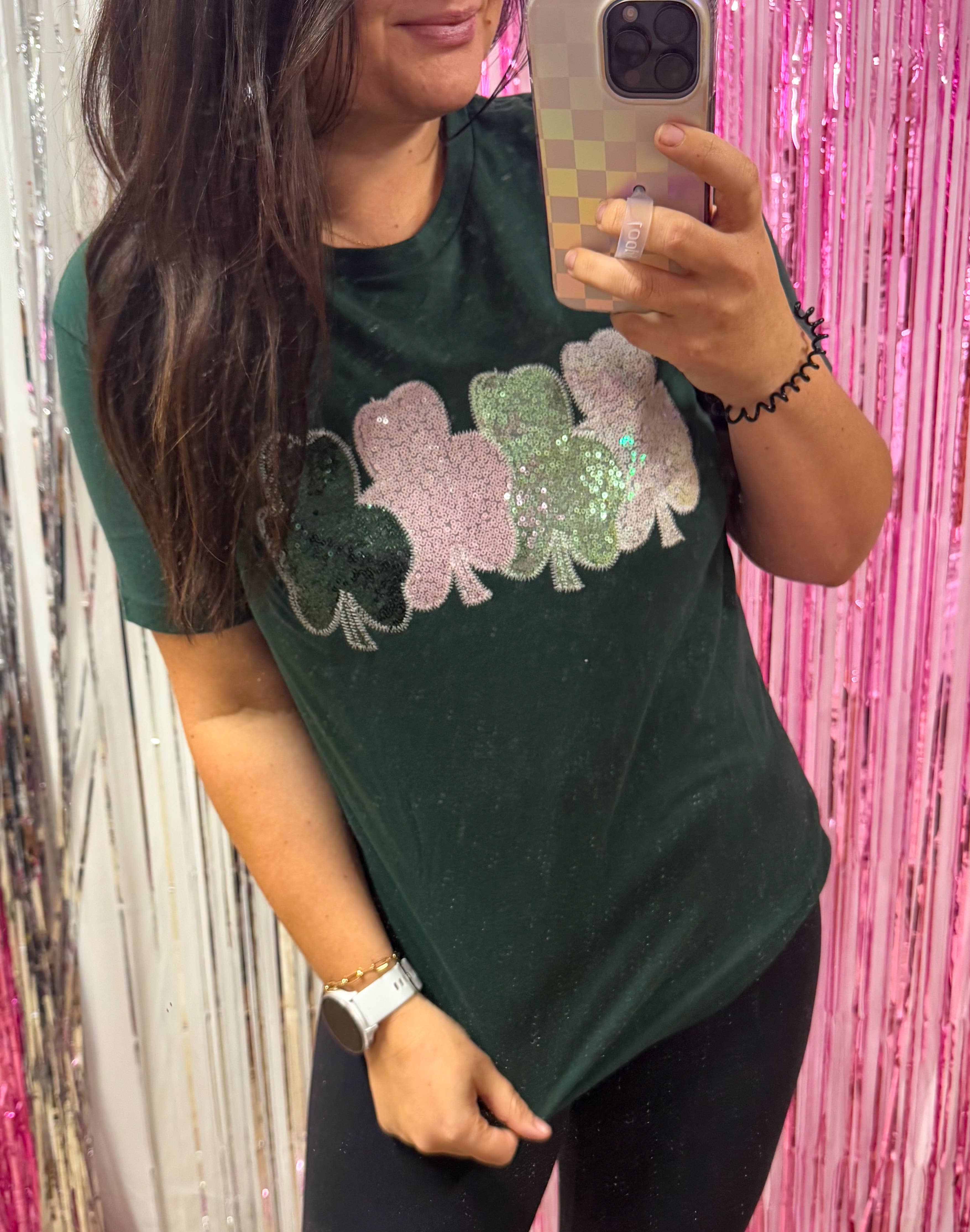Shop Southern Belle - Wholesale T-Shirt - Women's - Clover Real Sequins St Patricks Day Short Sleeve2