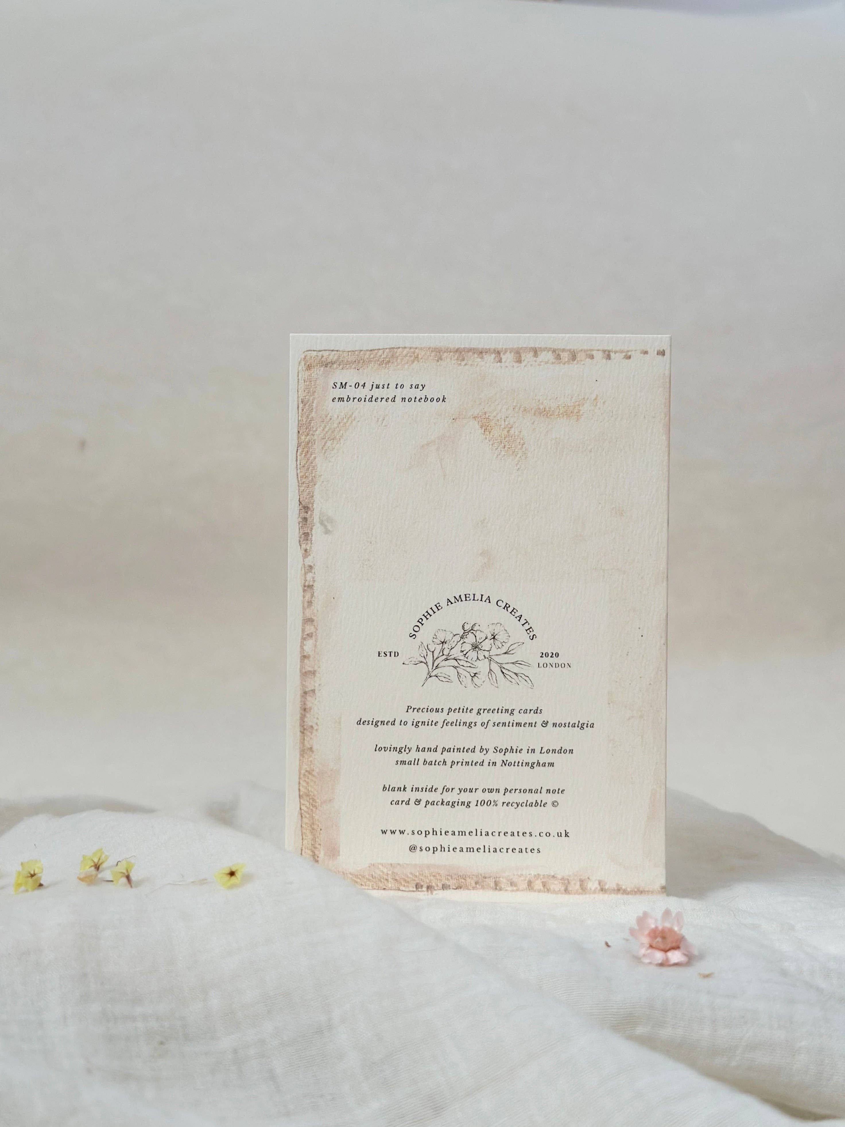 Sophie Amelia Creates – wholesale Everyday greeting card – Just to say - embroidered note book card1