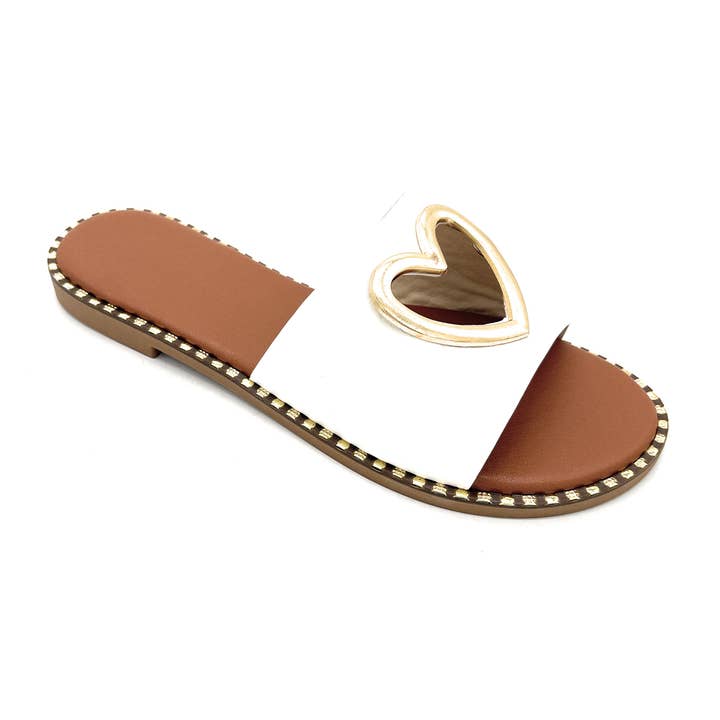 Stella Shoes - Wholesale Slippers - Women's - Sofia 18 Flat Slipper Solid Top Studs around sole edge heart