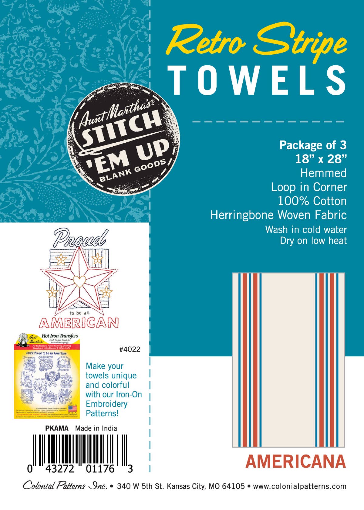 Colonial Patterns, Inc. - Wholesale Tea Towel - Vintage Farmhouse Retro Americana Stripe Herringbone Towels1