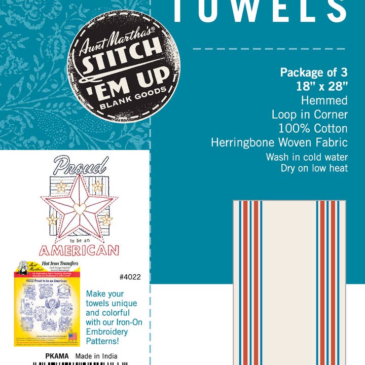 Colonial Patterns, Inc. - Wholesale Tea Towel - Vintage Farmhouse Retro Americana Stripe Herringbone Towels1