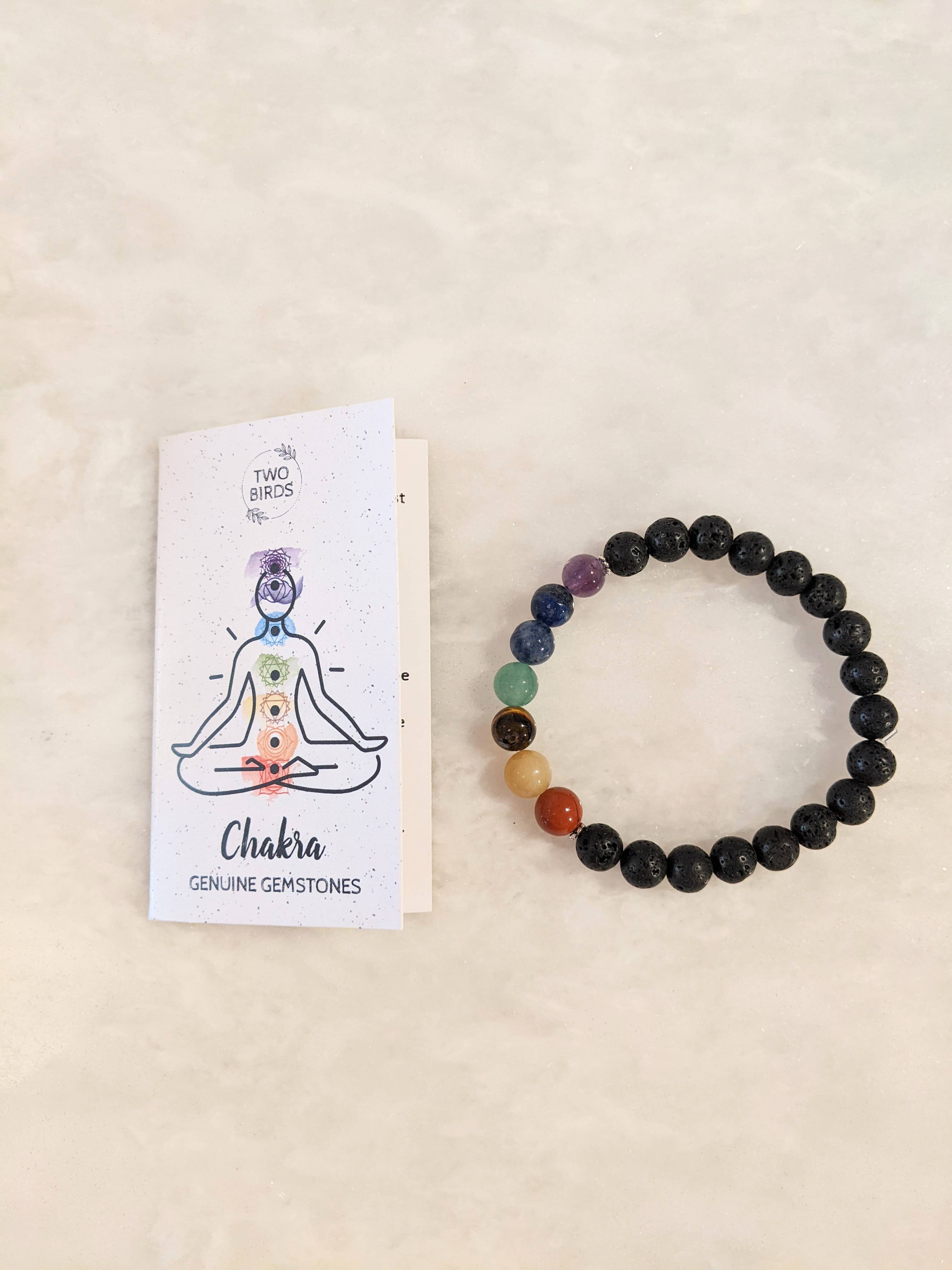 Two Birds Eco Shop - Wholesale Aromatherapy Bracelet - Chakra Gemstone Bracelet with Lava Rock Diffuser Beads0