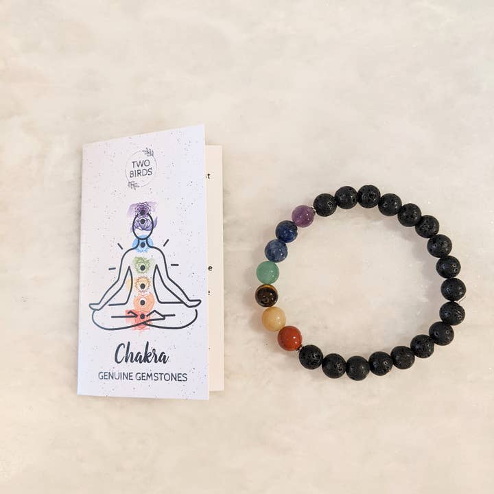 Two Birds Eco Shop - Wholesale Aromatherapy bracelet - Chakra Gemstone Bracelet with Lava Rock Diffuser Beads1