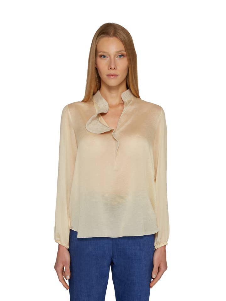 ASYMMETRICAL RUFFLED COLLAR LONG SLEEVES BLOUSE S22BLVO1 por atacado de Simone Tessadori