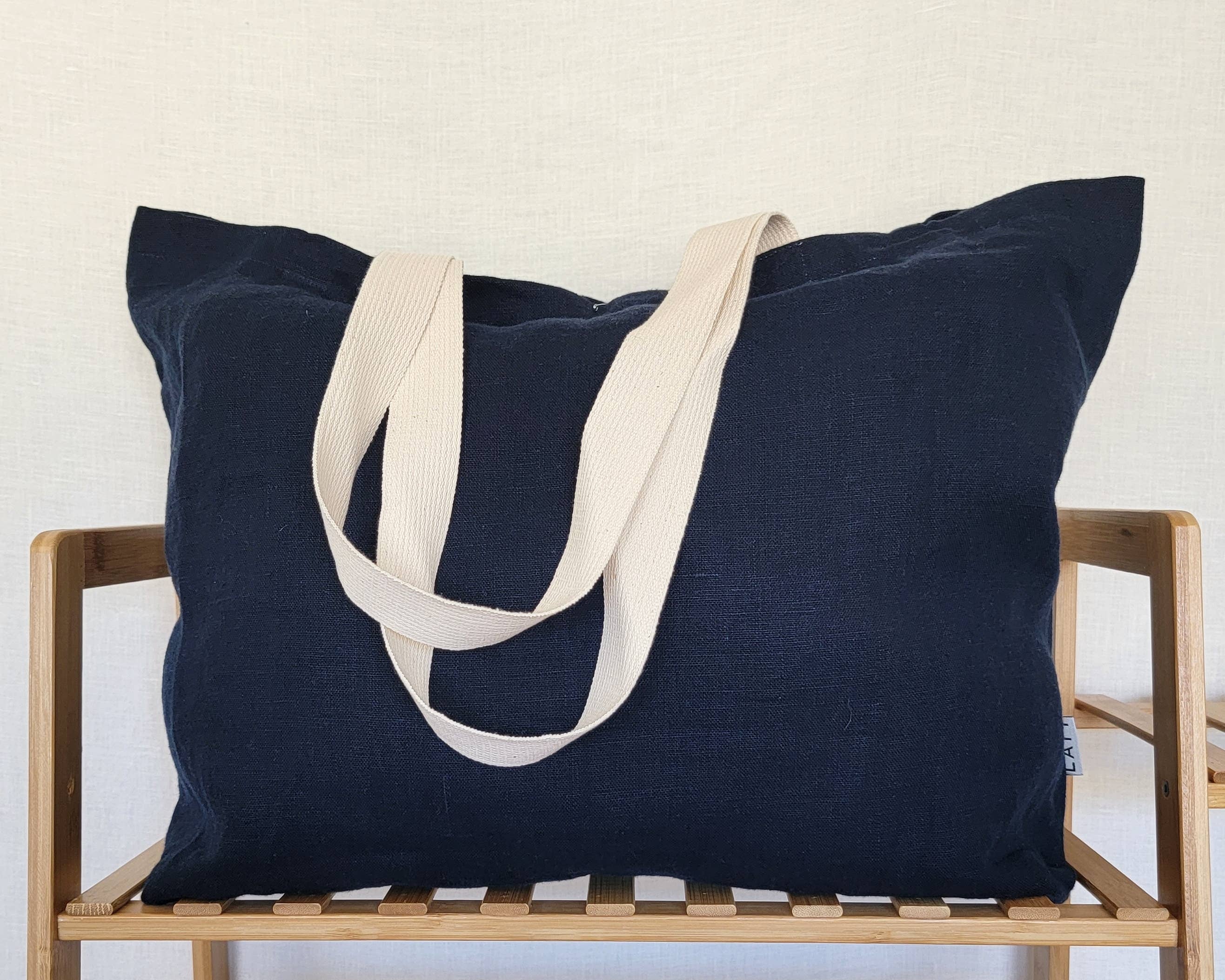LATT - Wholesale Tote Bag - Unisex - Natural linen tote bag with pocket, large linen beach bag13