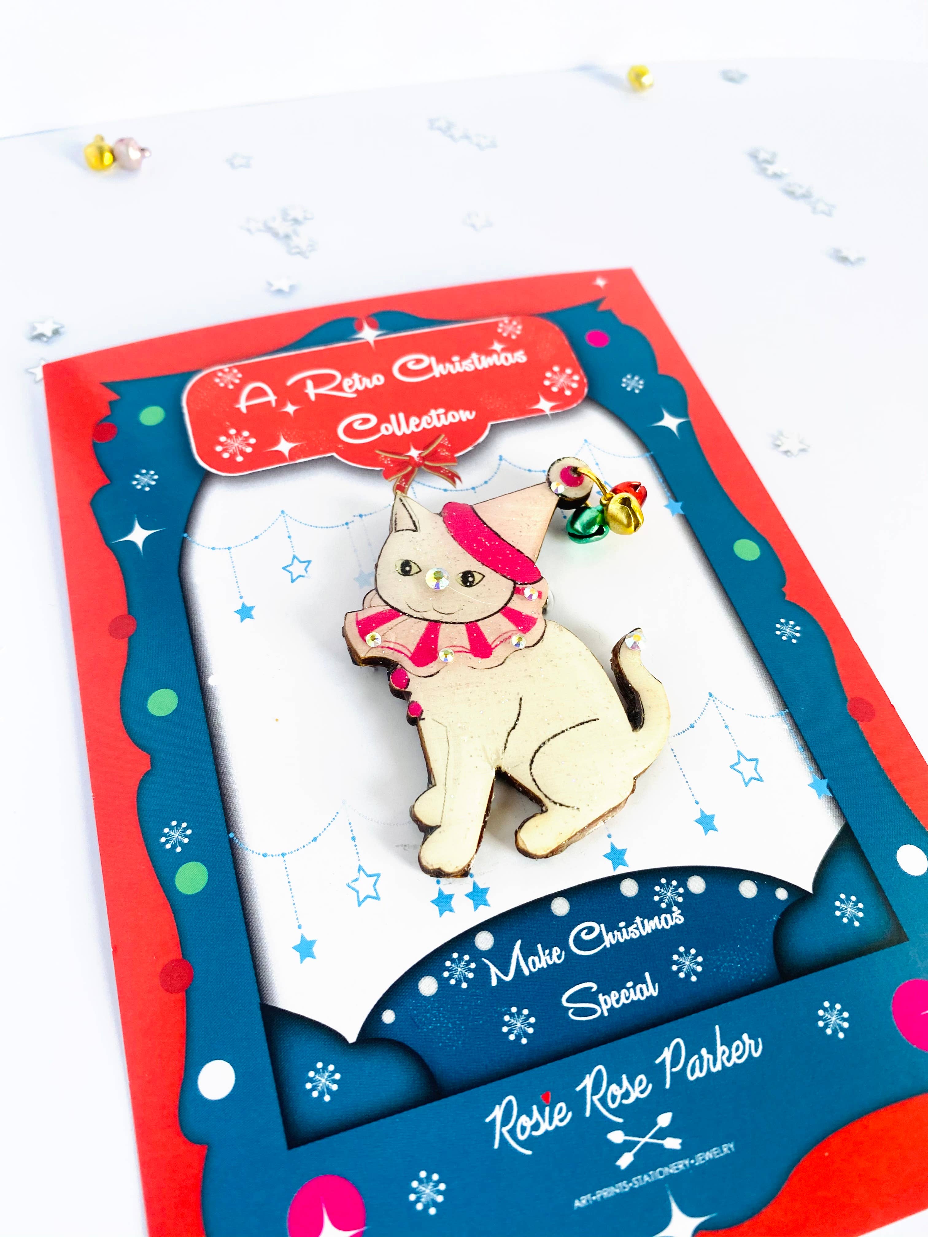 Rosie Rose Parker - Vente Broches - Broche clown en forme de chat scintillant, broche festive, broches de Noël13