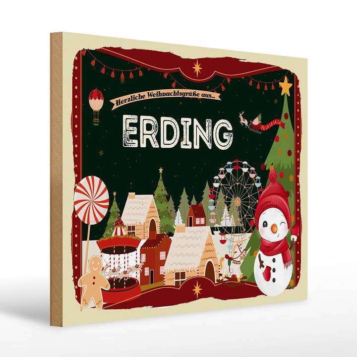 Houten bord kerstgroeten ERDING cadeau-decoratiebord 40x30 cm voor wholesale door Femer