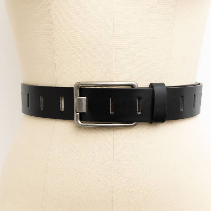 Leto Accessories - Wholesale Belt - Women's - Rectangle Buckle Slit Notch Leather Belt