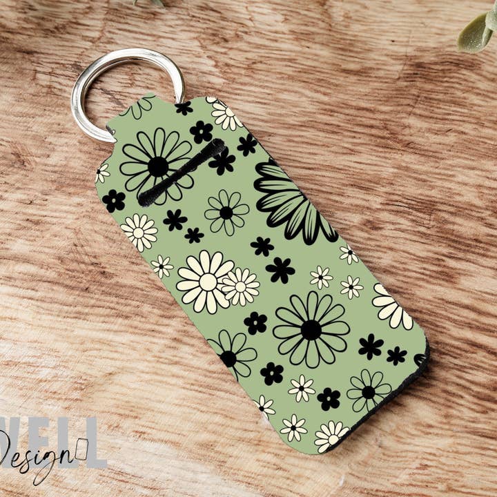 Porta-bálsamo labial verde com padrão floral para porta-chaves por atacado de BidwellbyDesign
