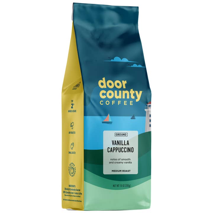 Door County Coffee - Wholesale Ground Coffee - 10oz Vanilla Cappuccino Flavored Coffee Ground