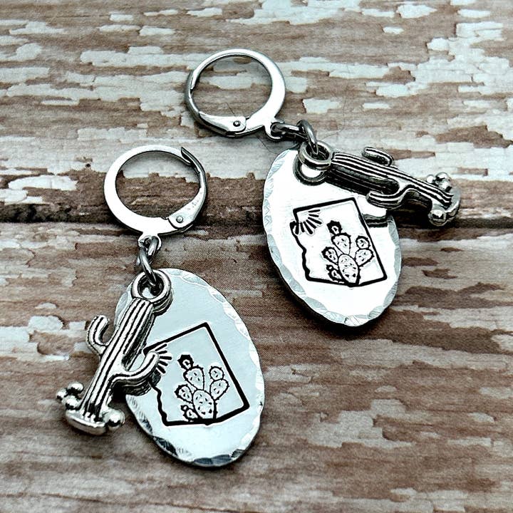 Arizona Cactus Oval Dangle Earrings for wholesale by Stamped Serendipity