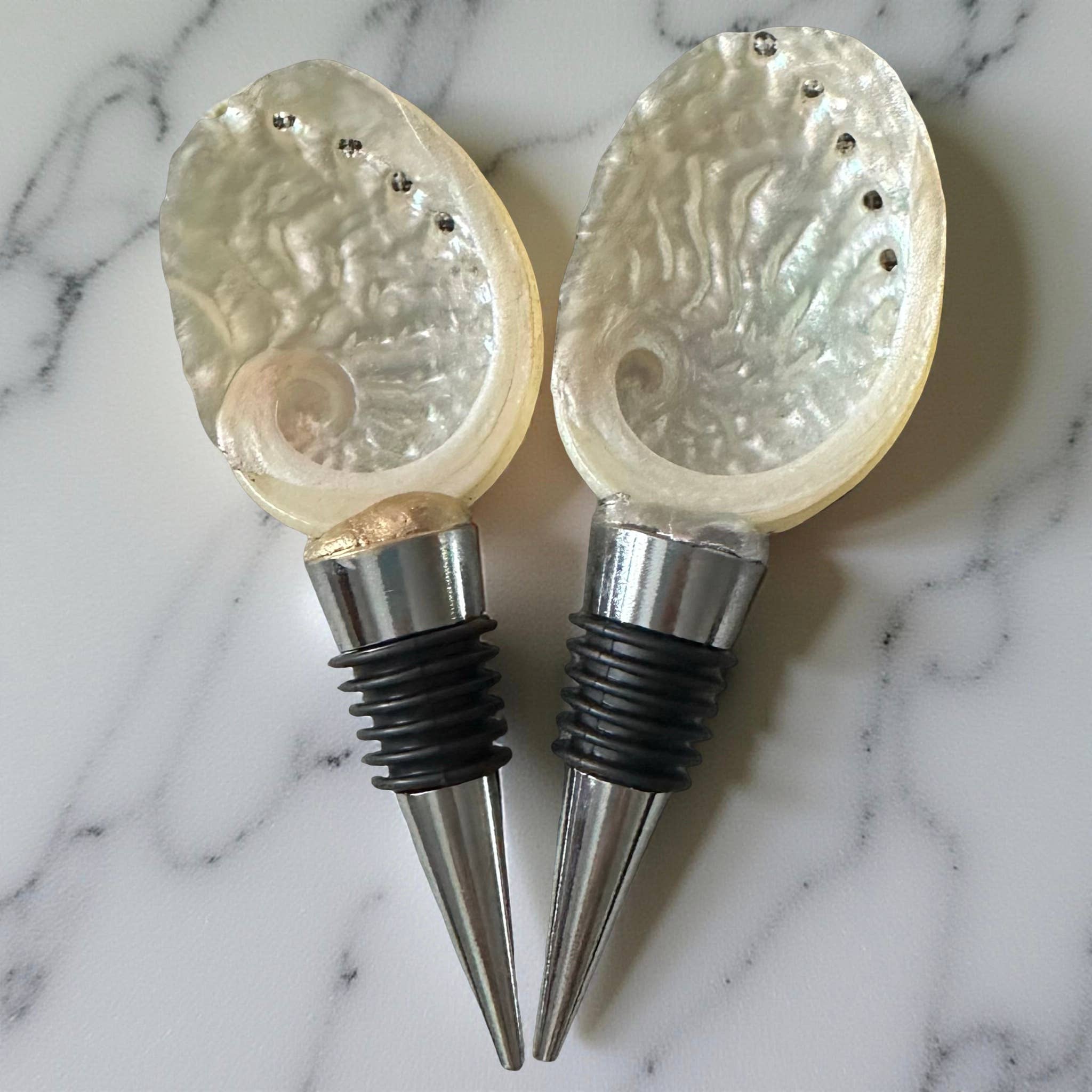 Shell Yeah By Jaks LLC - Wholesale Wine Stopper - Iridescent Abalone Wine Stopper – Gold/Silver Rim2