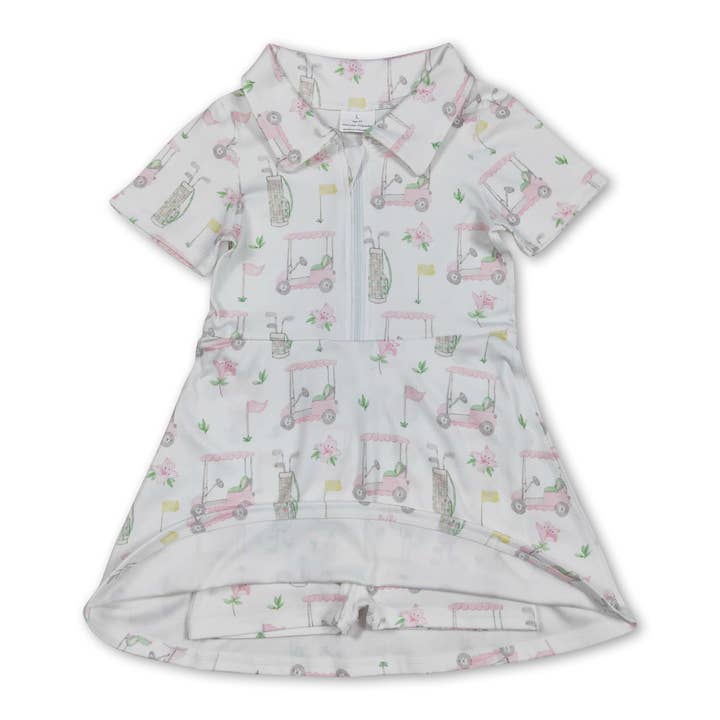 Yawoo Garments - Wholesale Athletic Dress - Kids - Short sleeves golf zipper kids girls polo athletic dress
