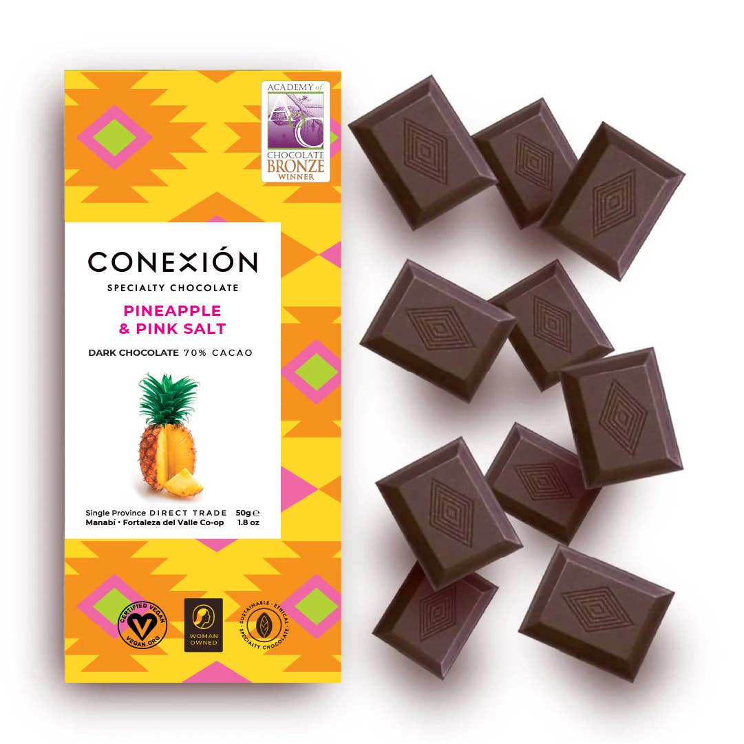 Conexión Chocolate - Vente Barre chocolatée - Ananas et sel rose 70 % 1