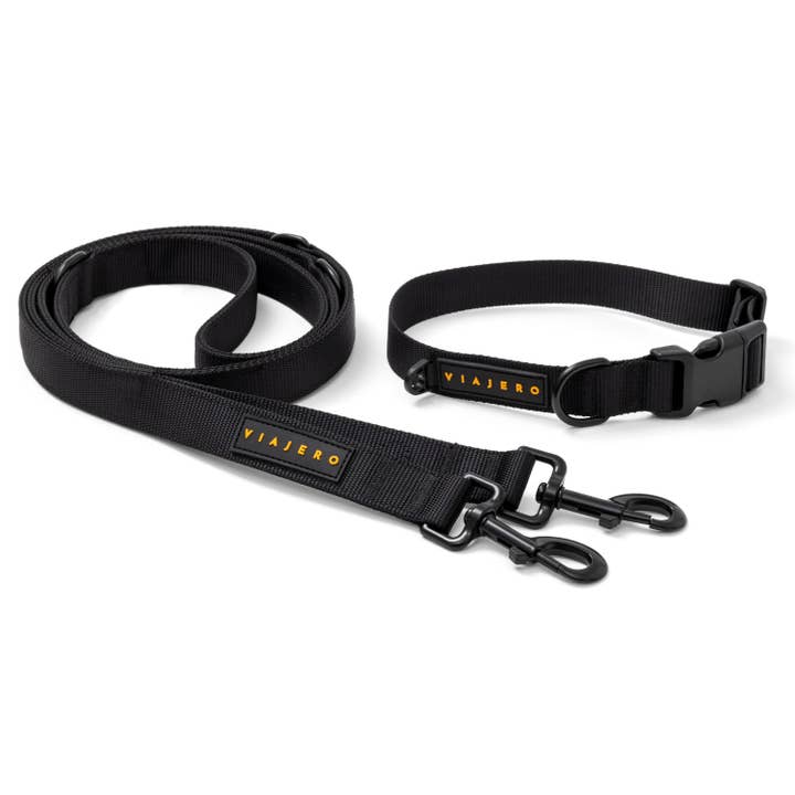 Nylon leash and collar set: Black for wholesale by Viajero