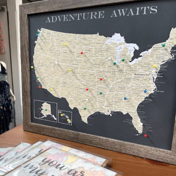 An Adventure Awaits, LLC - Wholesale Map - 11x14 Framed USA Push Pin Map - Charcoal Grey3