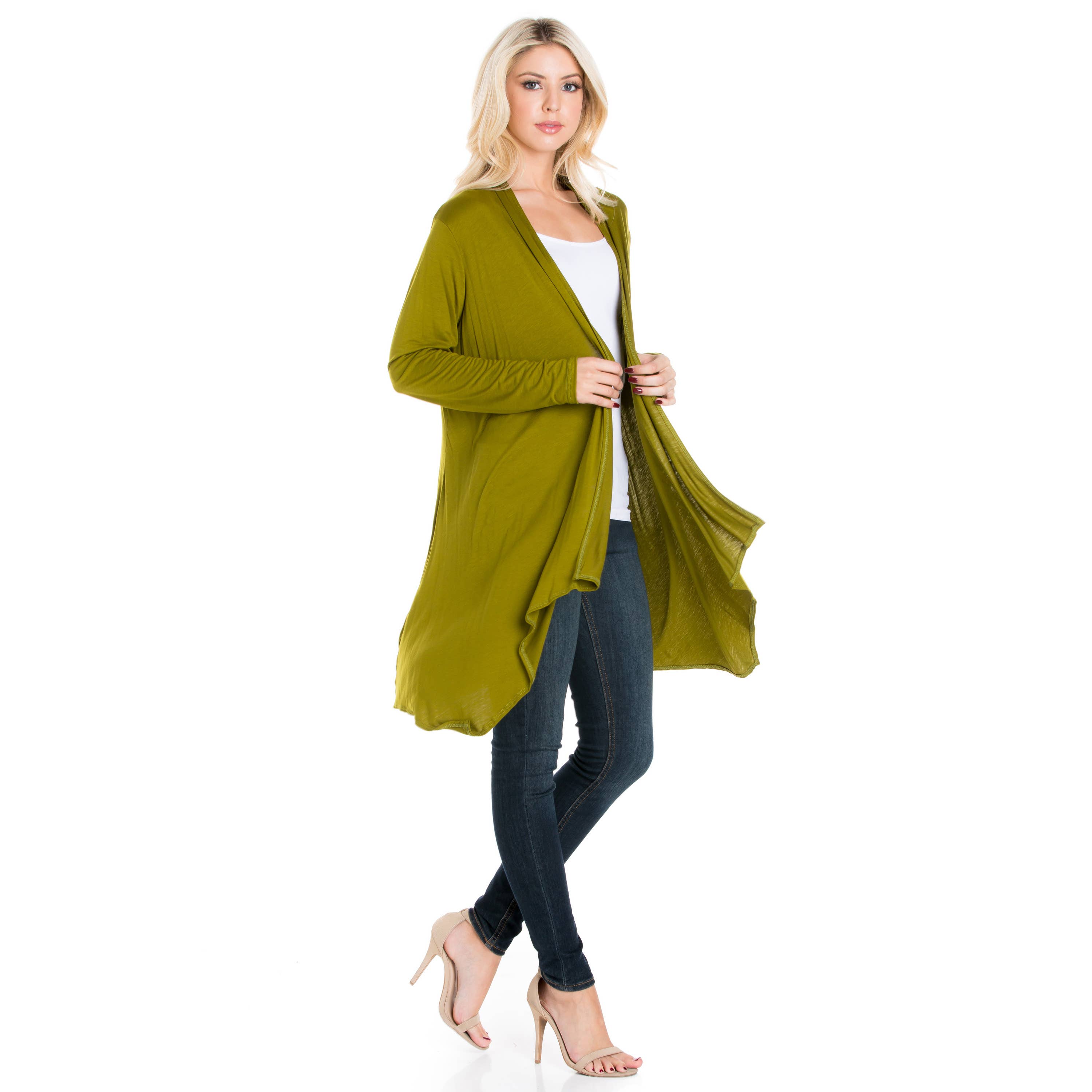 Azules Clothing – Großhandel Strickjacke – Damen – AJK-3006RS Langärmeliger Cardigan mit offenem Vorderteil und Wasserfallausschnitt0